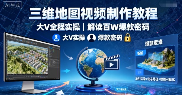 三维地图视频制作教程,大V全程实操,解读百W爆款密码-邪修侠