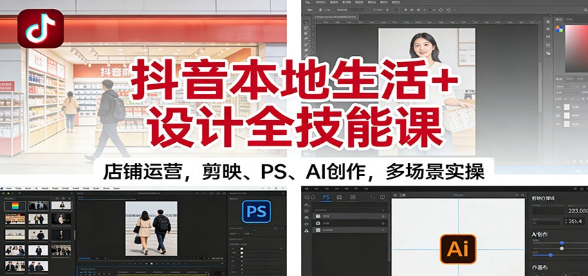 抖音本地生活+设计全技能课：店铺运营，剪映、PS、AI创作，多场景实操-邪修侠