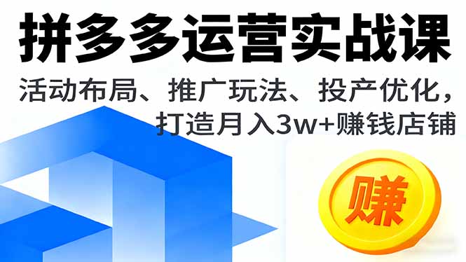 拼多多运营实战课,活动布局、推广玩法、投产优化,打造月入3w+赚钱店铺-邪修侠