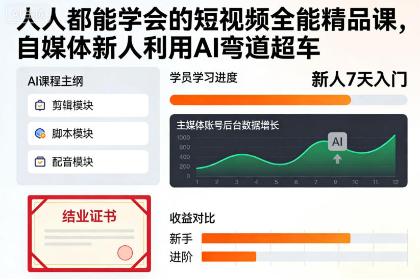 人人都能学会的短视频全能精品课,自媒体新人利用AI弯道超车-邪修侠