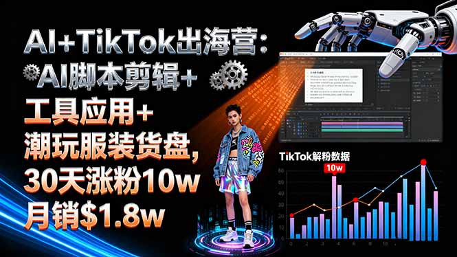 AI+TikTok出海营:AI脚本剪辑+工具应用+潮玩服装货盘,30天涨粉10w月销$1.8w-邪修侠