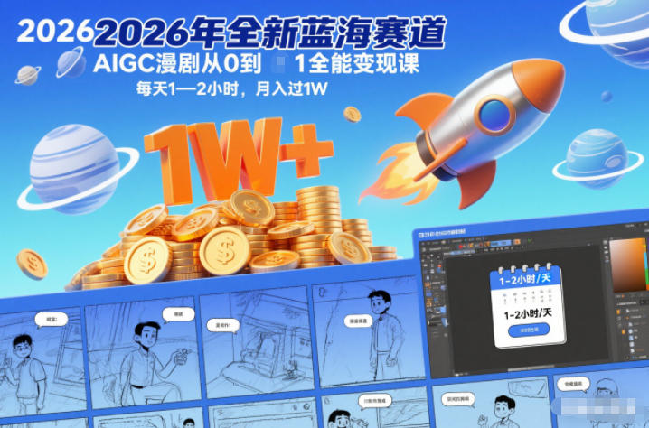 2026年全新蓝海赛道AIGC漫剧从0到1全能变现课，每天1—2小时，月入过1W-邪修侠