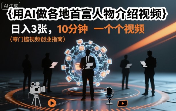 用AI做各地首富人物介绍视频,日入3张,10分钟一个视频-邪修侠