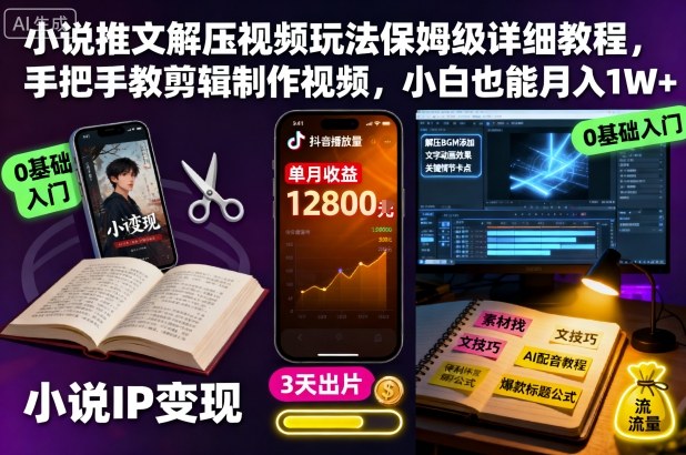 小说推文解压视频玩法保姆级详细教程,手把手教剪辑制作视频,小白也能月入1W+-邪修侠