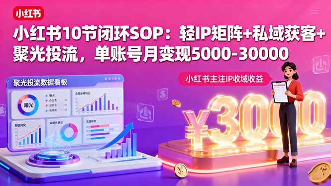 小红书10节闭环SOP:轻IP矩阵+私域获客+聚光投流,单账号月变现5000-30000-邪修侠