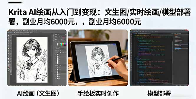 Krita AI绘画从入门到变现:文生图/实时绘画/模型部署,副业月均6000元-邪修侠