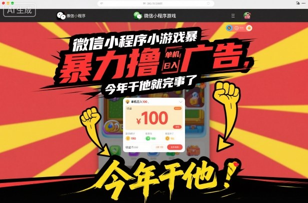 微信小程序小游戏暴力撸广告,单机日入100,今年干他就完事了-邪修侠
