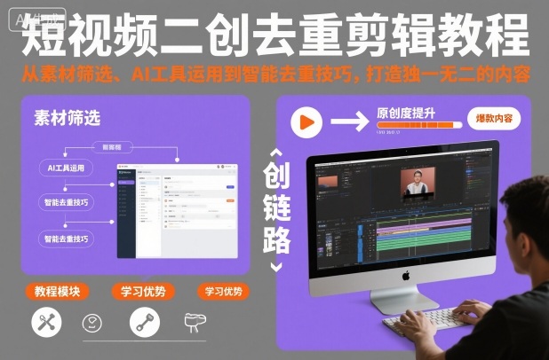 短视频二创去重剪辑教程,从素材筛选、AI工具运用到智能去重技巧,打造独一无二的内容-邪修侠