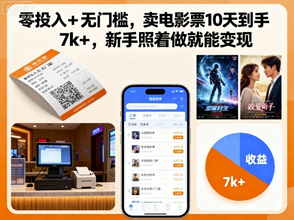 零投入+无门槛,卖电影票10天到手7k+,新手照着做就能变现【揭秘】-邪修侠