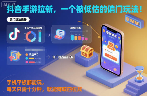 抖音手游拉新,一个被低估的偏门玩法!手机平板都能玩,每天只需十分钟,就能賺取四位数【揭秘】-邪修侠