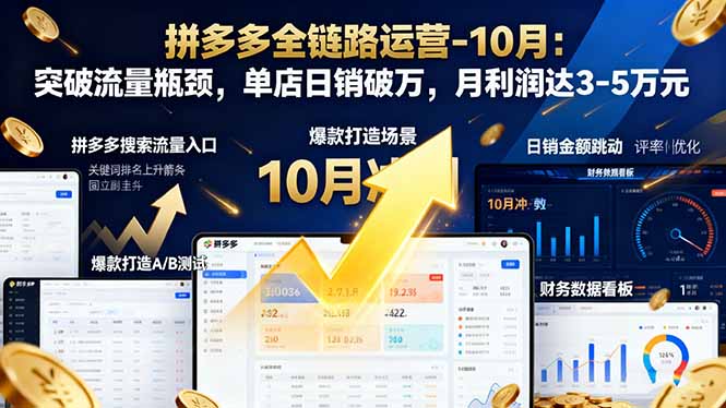 拼多多全链路运营-10月:突破流量瓶颈,单店日销破万,月利润达3-5万元-邪修侠