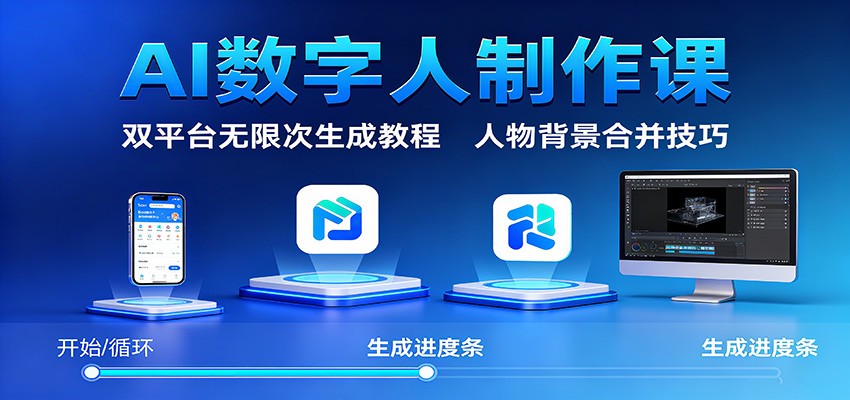 AI数字人制作课:双平台无限次生成教程,人物背景合并技巧-邪修侠