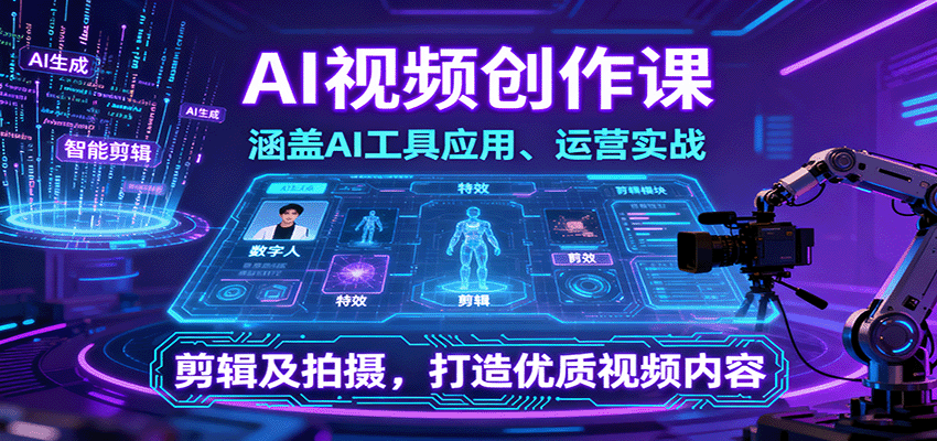 AI视频创作课，涵盖AI工具应用、运营实战、剪辑及拍摄，打造优质视频内容-邪修侠