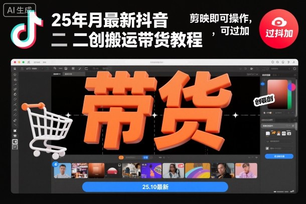 25年10月最新抖音二创搬运带货教程,剪映即可操作,可过抖加-邪修侠