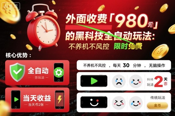 外面收费980的黑科技全自动玩法,不养机不风控,每天30分钟,无脑操作,当天收益2张【揭秘】-邪修侠