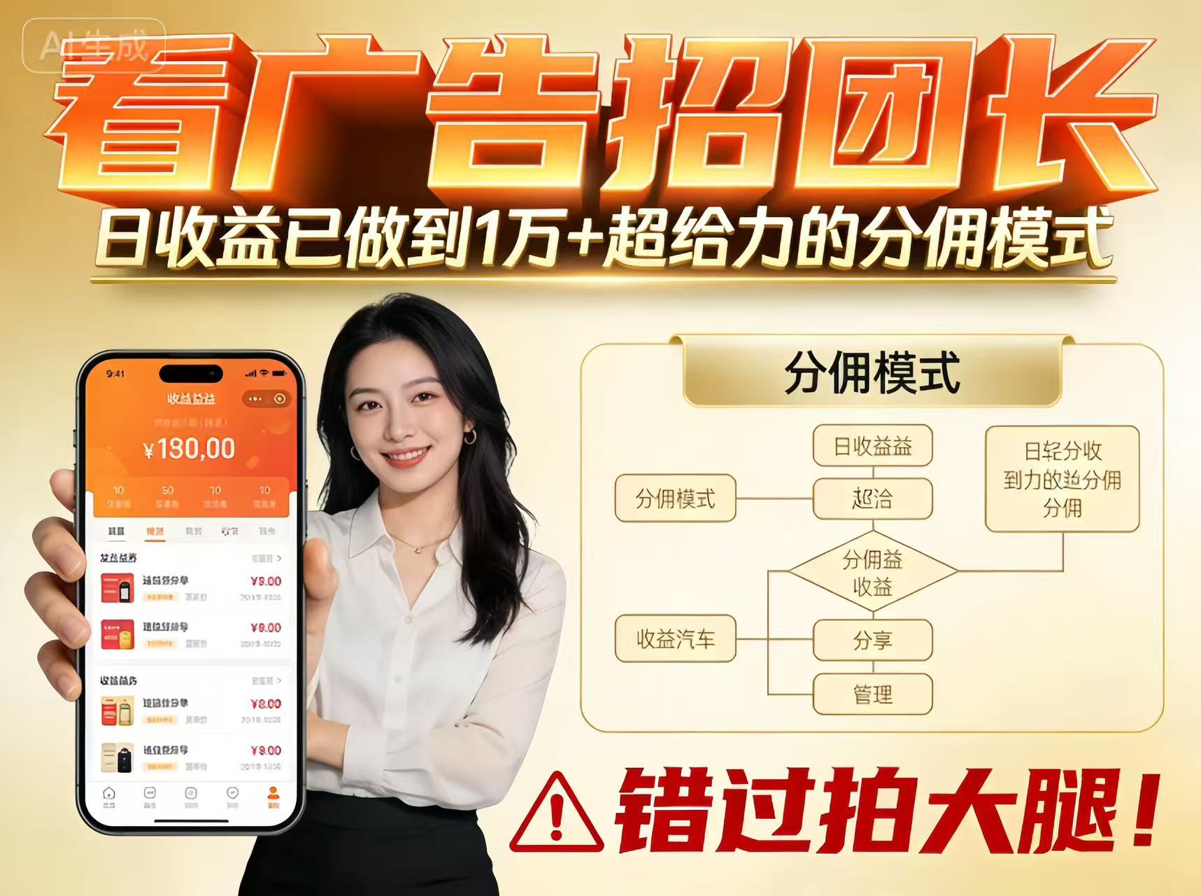 看广告招团长，团队收益已做到日入1万，分佣模式超给力，错过拍大腿-邪修侠