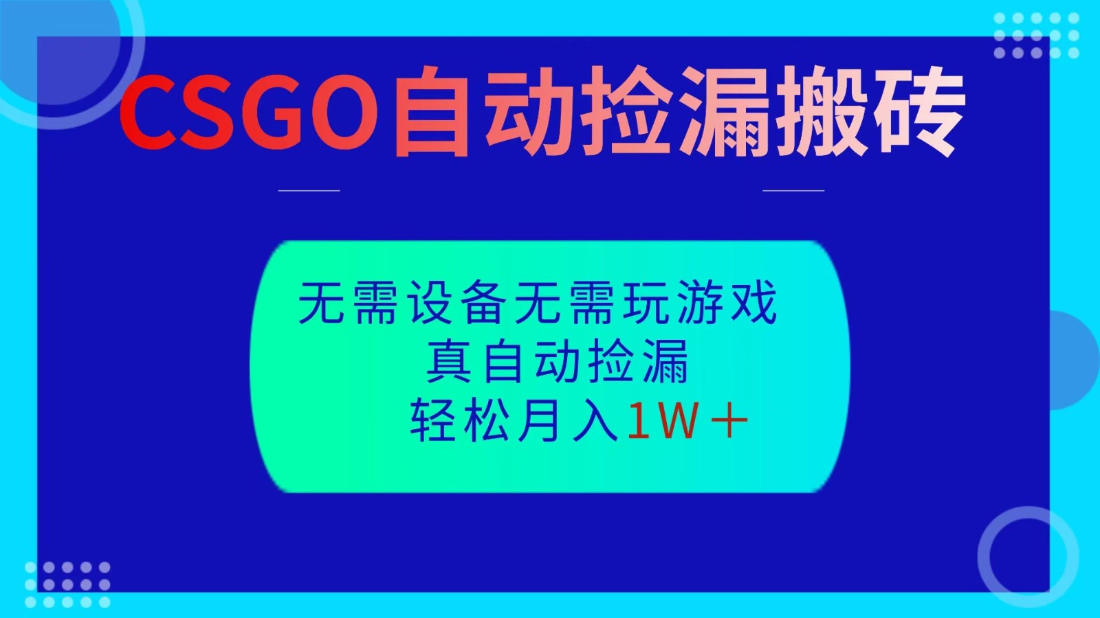 CSGO自动捡漏搬砖，当天操作当天见结果，无需了解游戏，包教包会包落地-邪修侠
