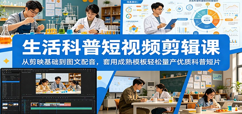 生活科普短视频剪辑课：从剪映基础到图文配音，套用成熟模板轻松量产优质科普短片-邪修侠