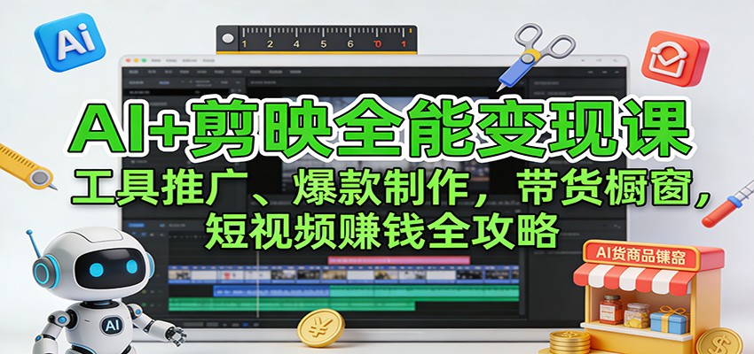AI+剪映全能变现课：工具推广、爆款制作、带货橱窗，短视频赚钱全攻略-邪修侠