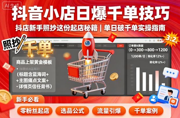 抖音小店日爆千单技巧,抖店新手照抄这份起店秘籍,单日破千单-邪修侠