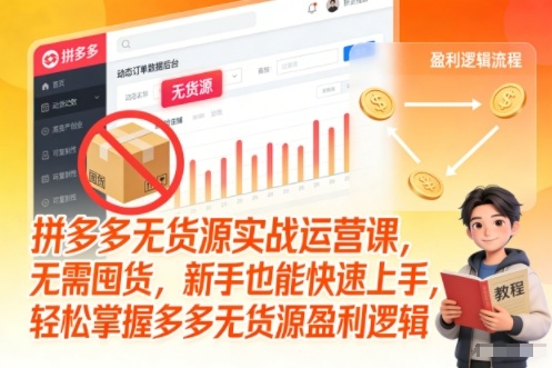 拼多多无货源实战运营课,无需囤货,新手也能快速上手,轻松掌握多多无货源盈利逻辑-邪修侠