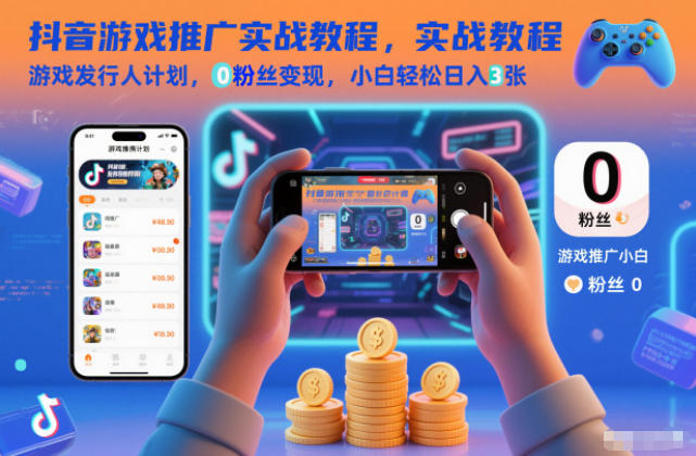 抖音游戏推广实战教程,游戏发行人计划,0粉丝变现,小白轻松日入3张-邪修侠