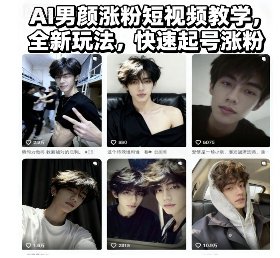 AI男颜涨粉短视频教学,全新玩法,快速起号涨粉-邪修侠
