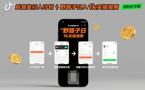 抖音发行人计划全新野路子玩法,随时随地,只要有手机,就能操作,日入1k+【揭秘】-邪修侠