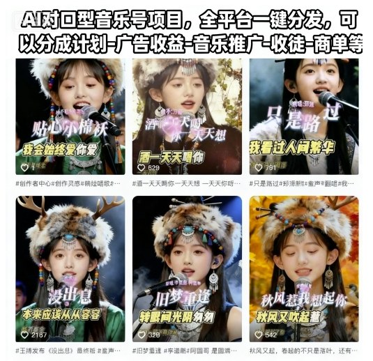 AI对口型音乐号项目,全平台一键分发,可以分成计划-广告收益-音乐推广-收徒-商单等-邪修侠